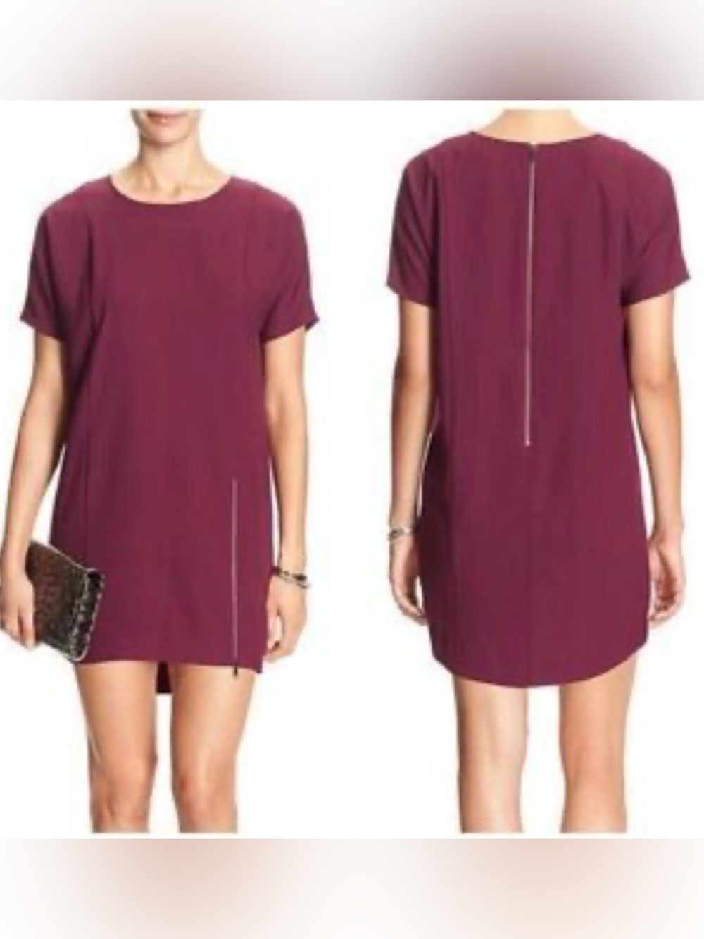 Banana Republic Short Sleeve Mini Shift Dress - Burgundy